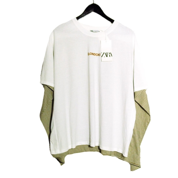 Zara White with stripes oversized flowy A lined style london t-shirt - Picture 2 of 4